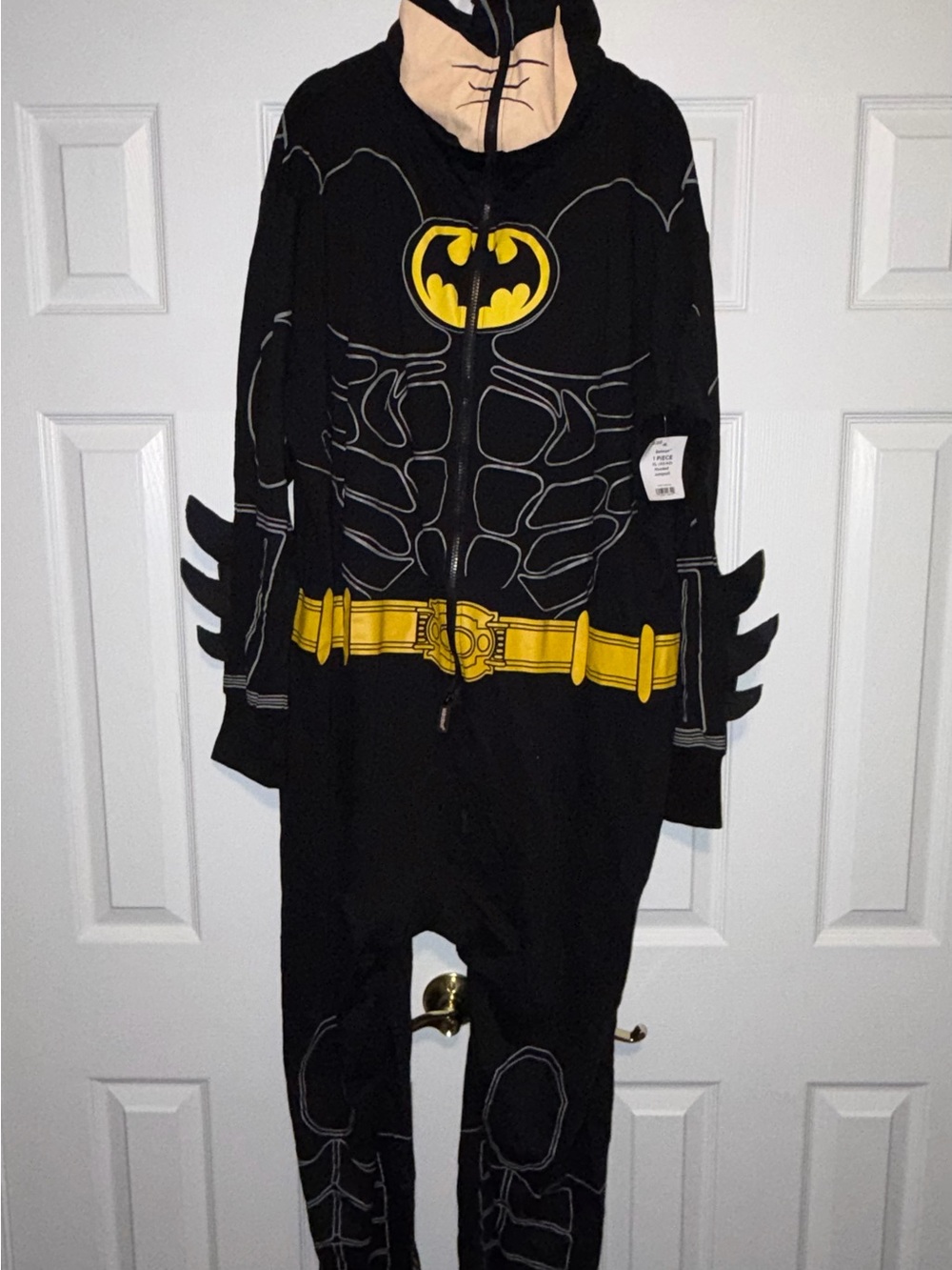 Batman Hooded Jumpsuit Costume with Mask - Black/Yellow Adult Size XL
